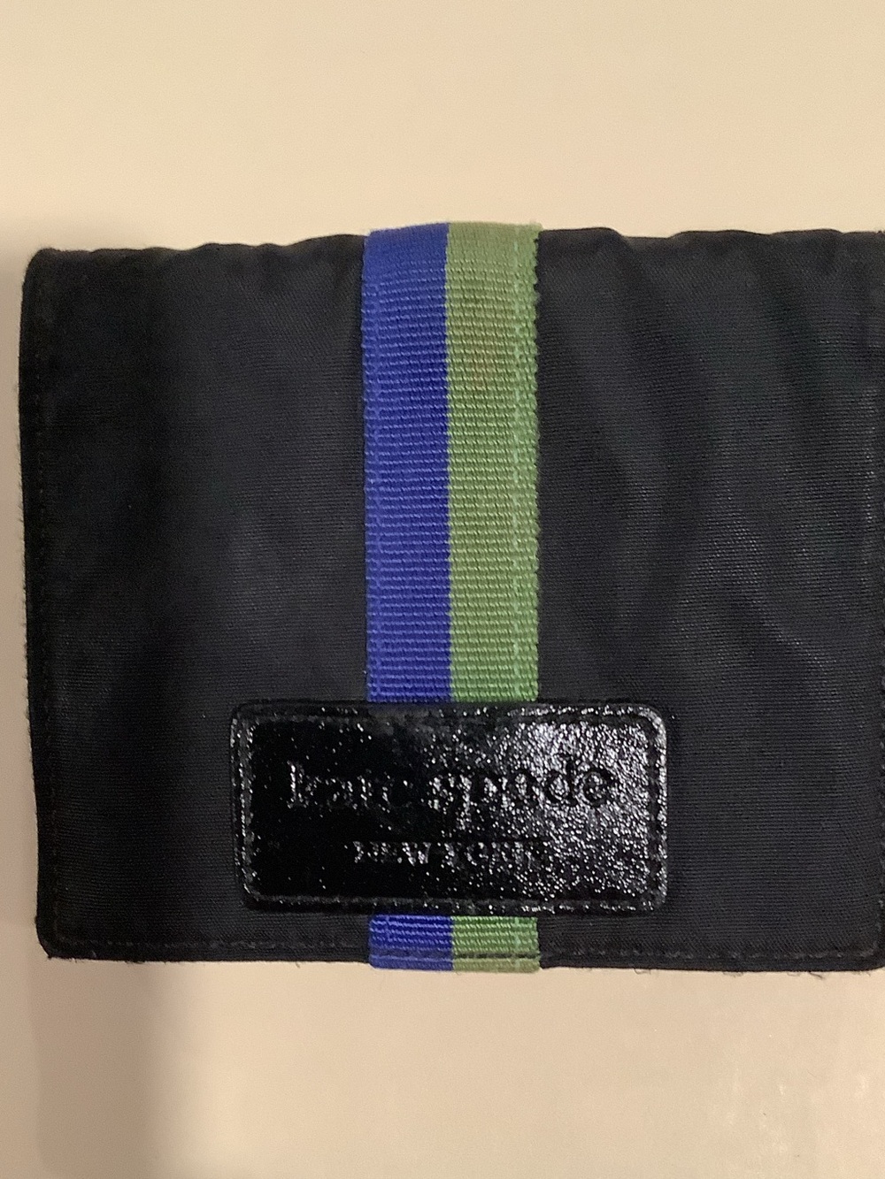 kate spade Black Nylon Wallet with Blue and Green Center Stripe